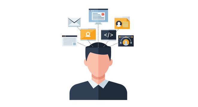 Professional Web Developer and Digital Designer Skills Concept Illustration with Technology Icons