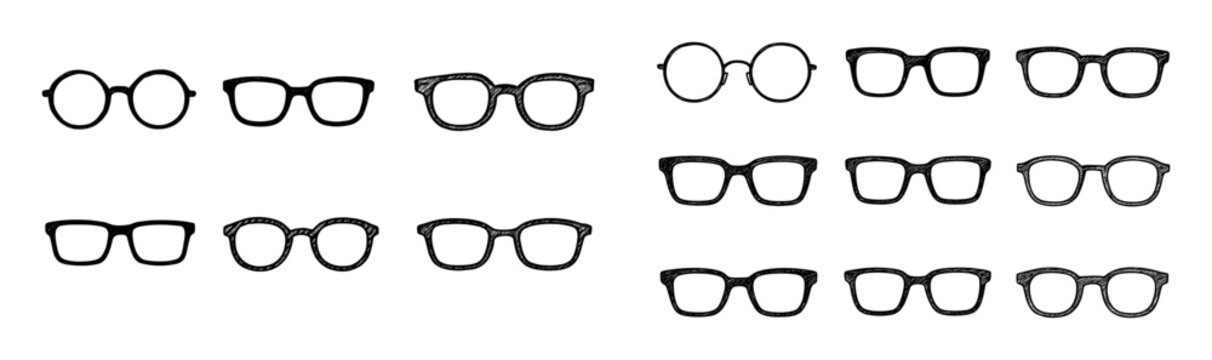 Eyewear icons with round square frame outline