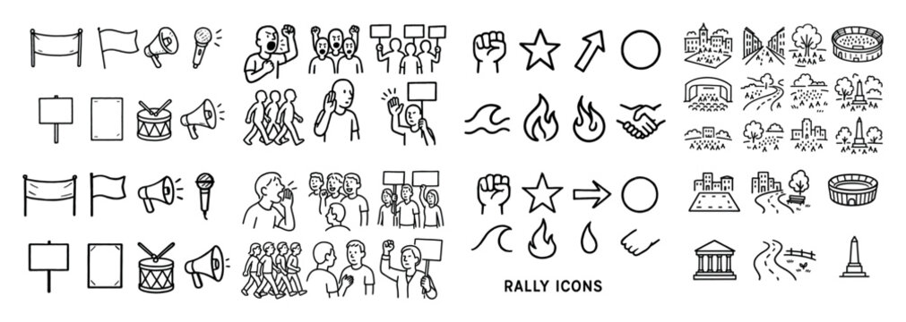 Rally icons with sign megaphone fist outline
