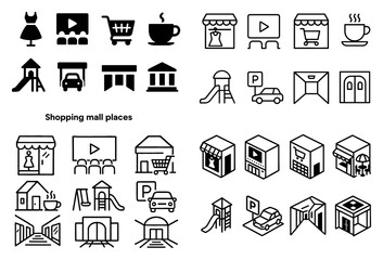 Fototapeta premium Shopping icons with cart coffee storefront outline