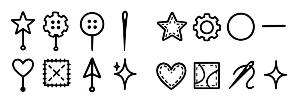Sewing icons with pin needle button outline