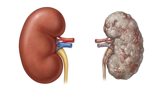 Healthy Kidney Compared with Chronic Kidney Failure Medical Illustration