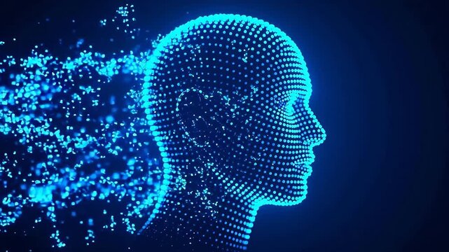 glowing blue wireframe head