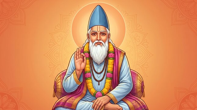 Saint Kabir Das Portrait with Mandala Background - Digital Illustration