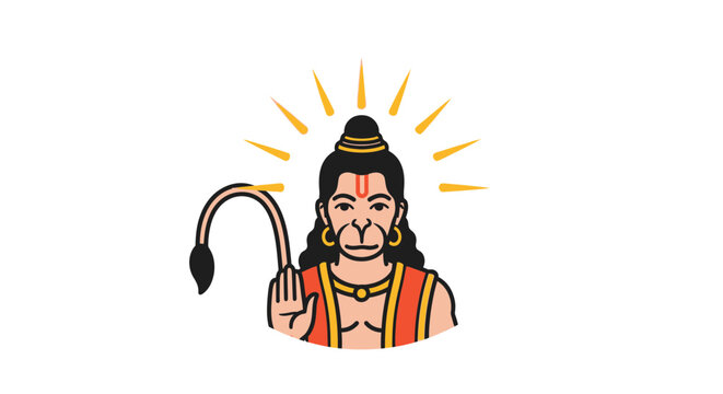Simple vector icon of Hanuman, Hindu monkey god with sun rays