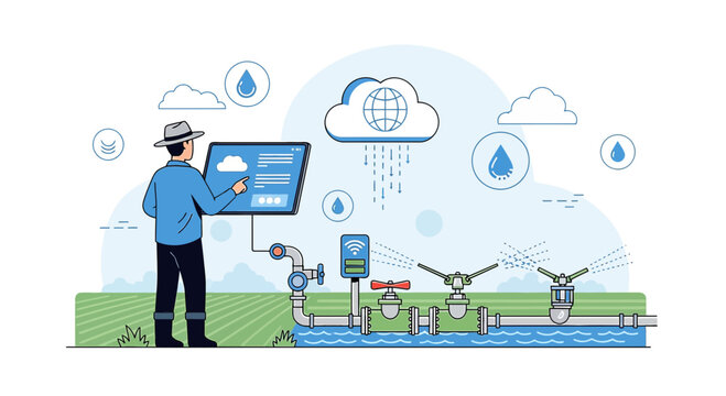 Farmer uses smart technology for precision agriculture to control irrigation system
