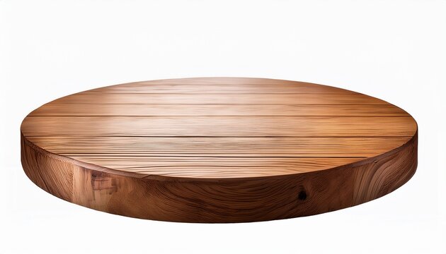 an empty circular wooden table for product display with a white background png
