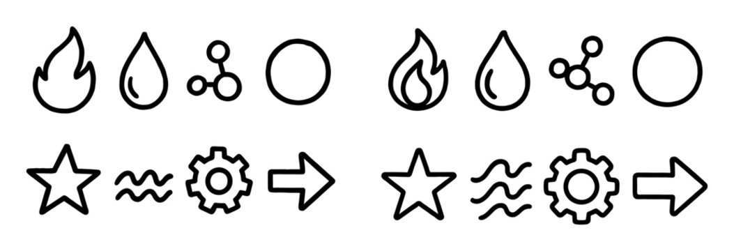 Interface icons with flame drop gear minimal