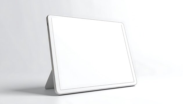 Isolated blank digital tablet screen with subtle dotted border, standing on a clean white surface, ready for customization and display