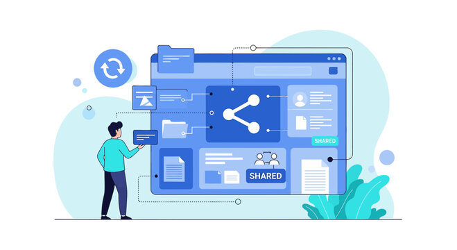 Digital Sharing Interface, Data Exchange, Network Connection, File Transfer Concept