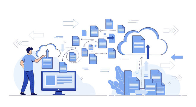 Digital Document Cloud Storage and Data Transfer Illustration