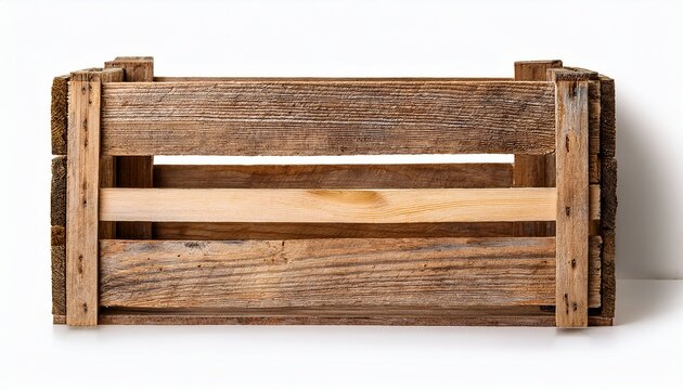 old wood crate with wooden slats isolated on white