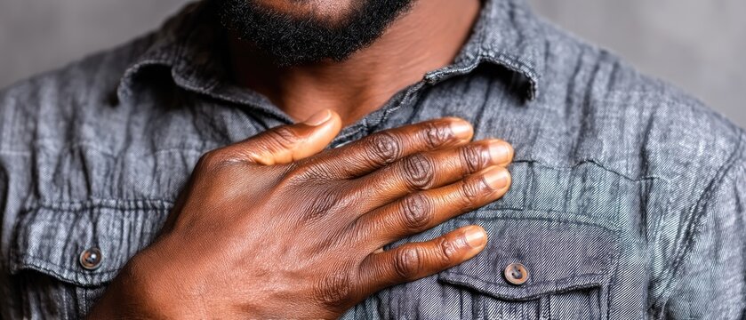 Person in light blue shirt showing hands in studio with clean background and soft lighting