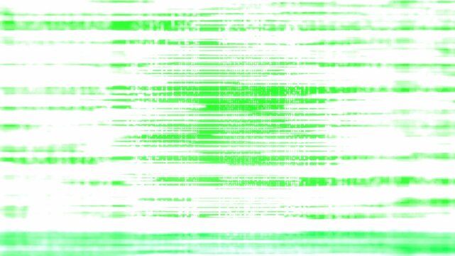 Glitch background in vibrant green and white with horizontal digital distortion and static representing green tech system errors