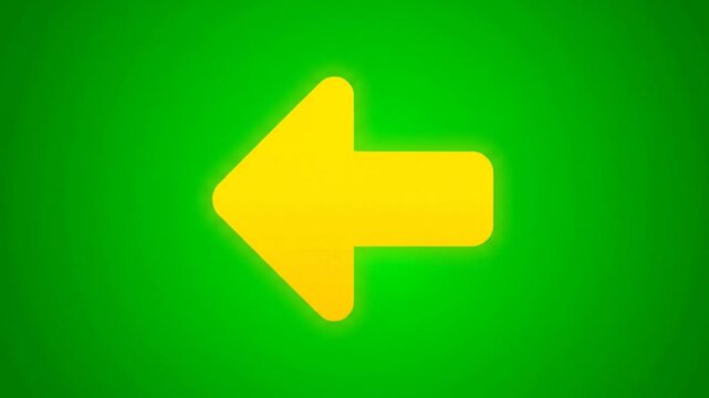 Bright yellow left arrow icon with glowing effect against a vibrant green background, forward motion concept