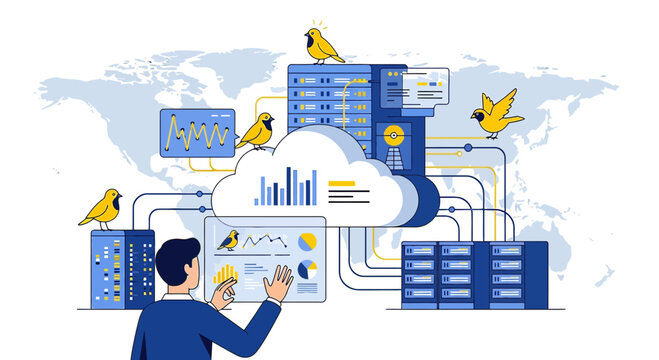Digital Cloud Server Networking with Birds Interpreting Data