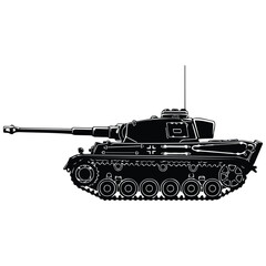 Fototapeta premium Tiger tank military vehicle silhouette vector illustration line art isolated on background.