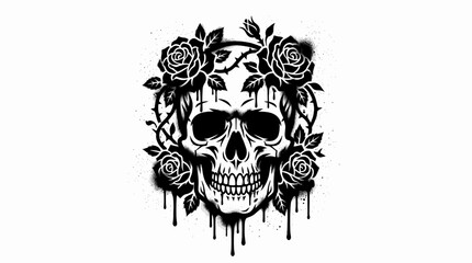 Fototapeta premium Stenciled Skull with Roses and Dripping Effect