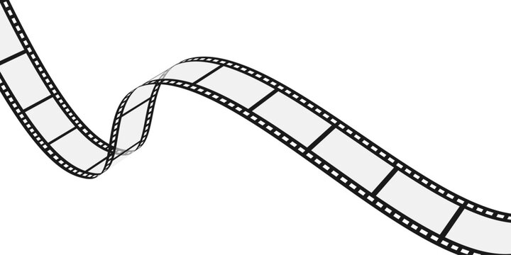Long wavy curved film strip isolated on white background. Wavy movie reel. Vector illustration