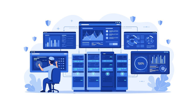 Data Center Security and Network Management - Server Room Illustration