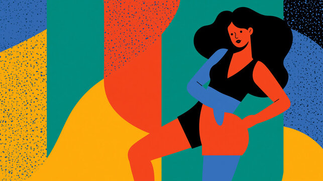 Twerk dance poster design in bold cartoon style, illustrated girl in booty shorts, energetic pose, graphic artwork for booty dance course or street battle, vector illustration,
