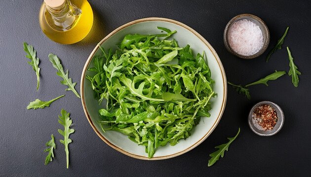 an aerial view of an arugula salad