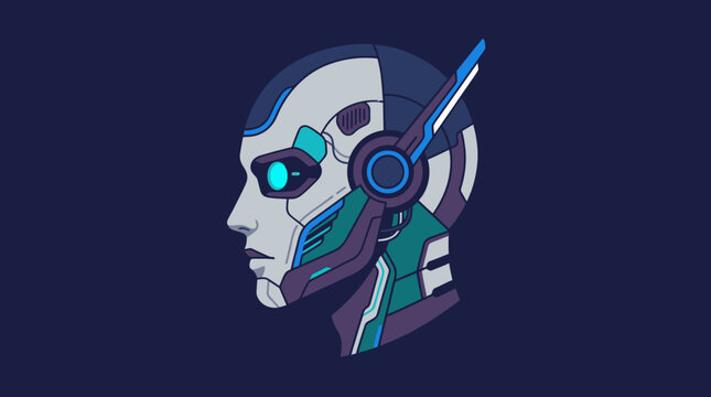 Futuristic robotic cyborg head profile portrait.