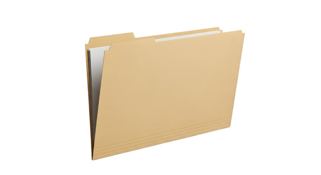 Manila file folder with papers, isolated on transparent background