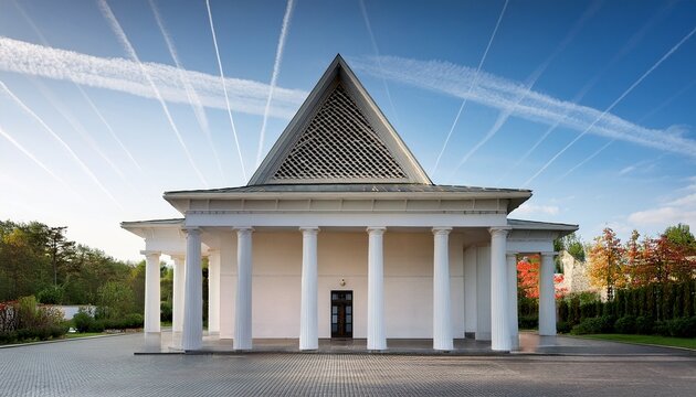 a white building with columns and a triangular roof