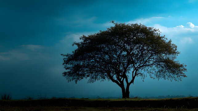 Simple composition of tree silhouette and calm empty sky 