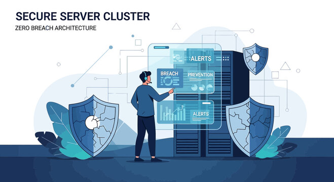 Cybersecurity Network Protection: Secure Server Cluster, Zero Breach.