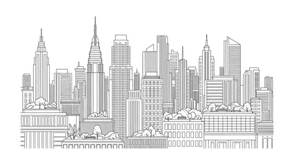 Fototapeta premium Detailed Hand Drawn Sketch of Modern City Skyline.