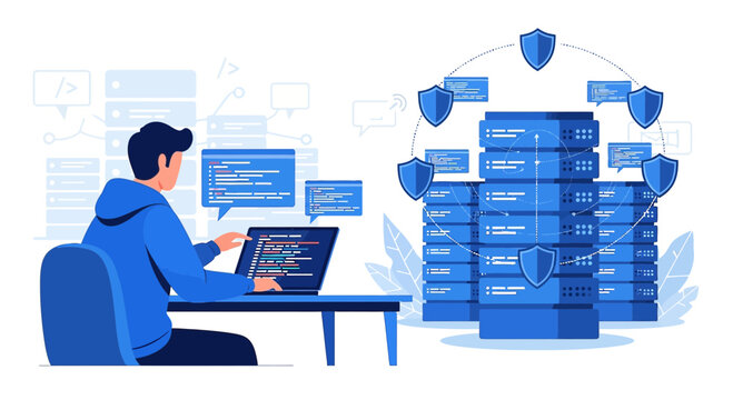 Cybersecurity Programmer Coding Secure Server Data Network Protection