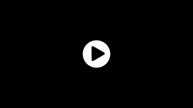 Animated circle Play button icon on a black background. Video and audio music play button animation. Loop circle Play button icon for media playback and streaming services with alpha channel