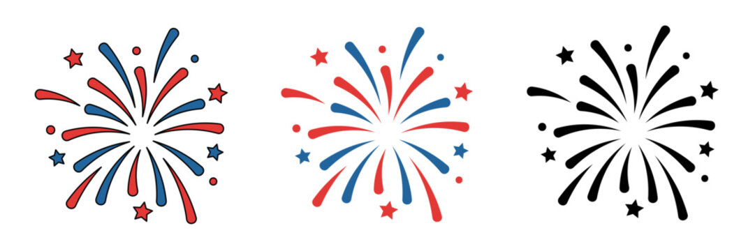 USA Patriotic Firework Burst Icon Set for Independence Day Celebration