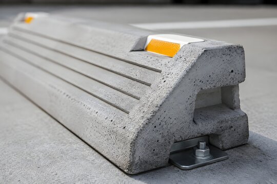 Car Tire Stopped on Concrete Parking Block in Modern Residential Driveway