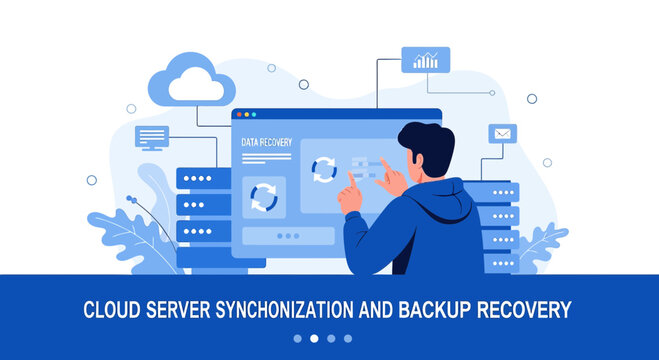 Cloud Server Synchronization & Backup Recovery - Data Management Illustration