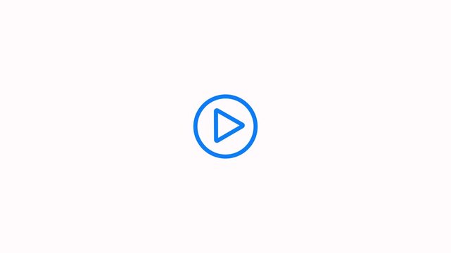Animated blue circle Play button icon on a white background. Video and audio music play button animation. circle Play button icon loop for website and mobile design animation