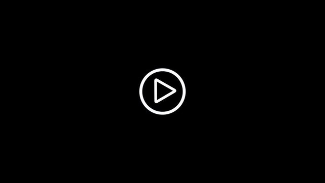 Animated white circle Play button icon on a black background. Video and audio music play button animation. circle Play button icon loop for website and mobile design animation