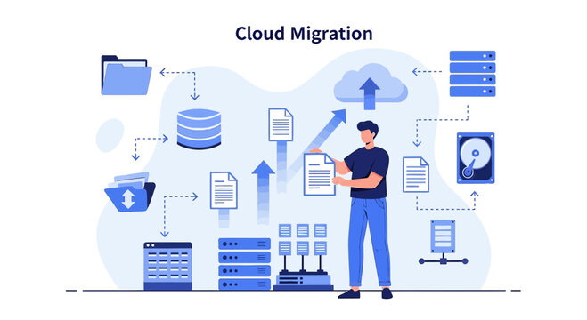 Cloud Migration Concept: Data Transfer and Digital Transformation
