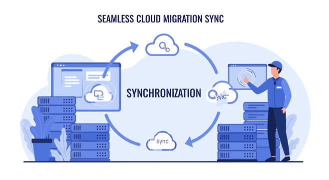 Cloud Migration Synchronization - Data Transfer Technology Concept Illustration