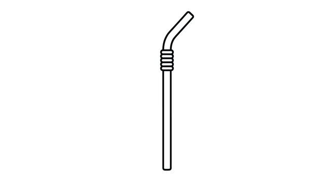 Basic outline of a flexible plastic drinking straw with a corrugated bendable section represents common disposable kitchen and party items.