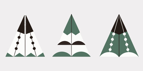 stylized teepee illustrations with geometric patterns limited color palette © Sabuj