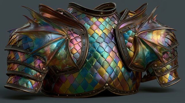 Iridescent Dragon-Scale Chest Armor with Spiked Pauldrons, Medieval Fantasy Warrior Battle Gear, Cosplay Prop, RPG Game Asset