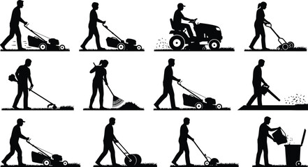 People doing lawn care and gardening tasks isolated on white background, Vector © RUMA AKTHER
