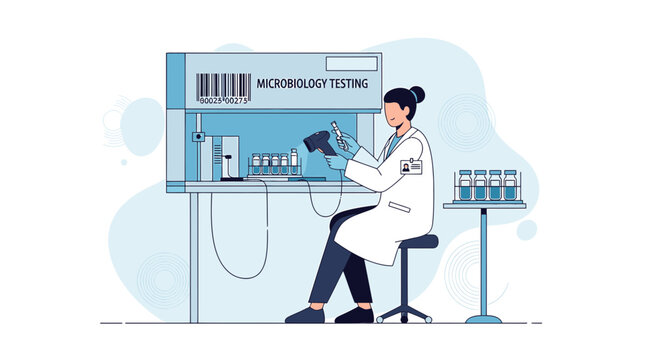 Microbiology Testing Laboratory: Scientist Analyzing Samples in Biosafety Cabinet