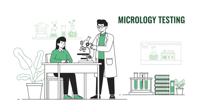 Microbiology Testing: Scientists analyze samples in a modern laboratory setting.