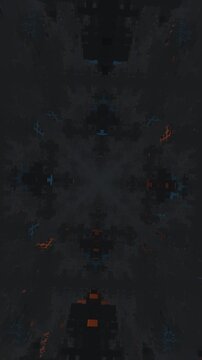 Abstract 3D architectural pattern featuring dark interlocking blocks and glowing blue lights in a vertical symmetrical perspective for mobile tech backgrounds