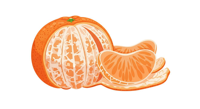 Fresh Peeled Mandarin Orange with Juicy Segments and Citrus Fruit Slices Isolated on White Background