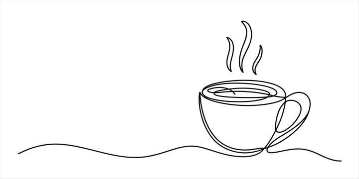 Continuous single line drawing of a hot cup of coffee or tea with steam rising Vector, illustration